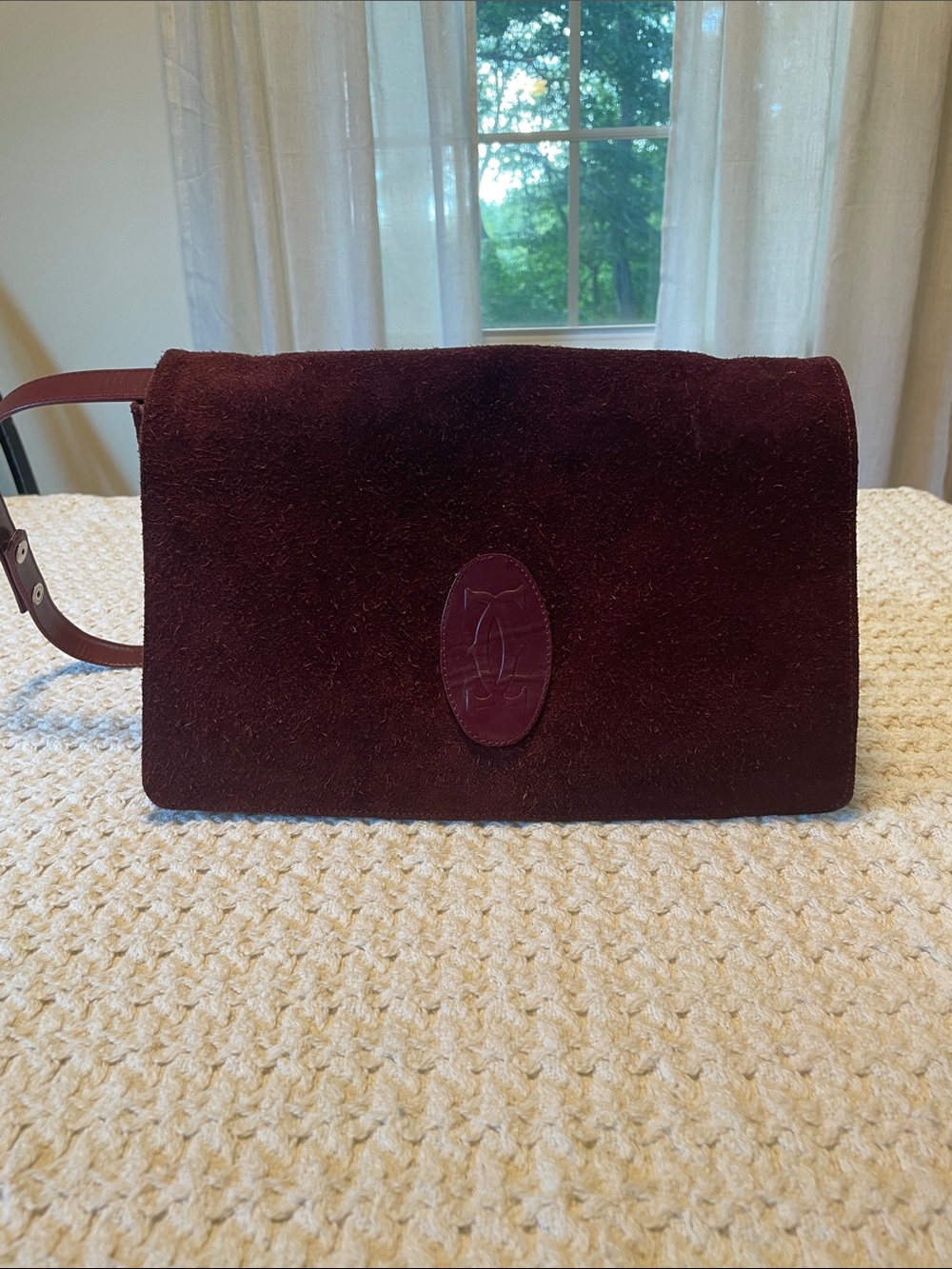 Cartier Burgundy Suede Crossbody Bag